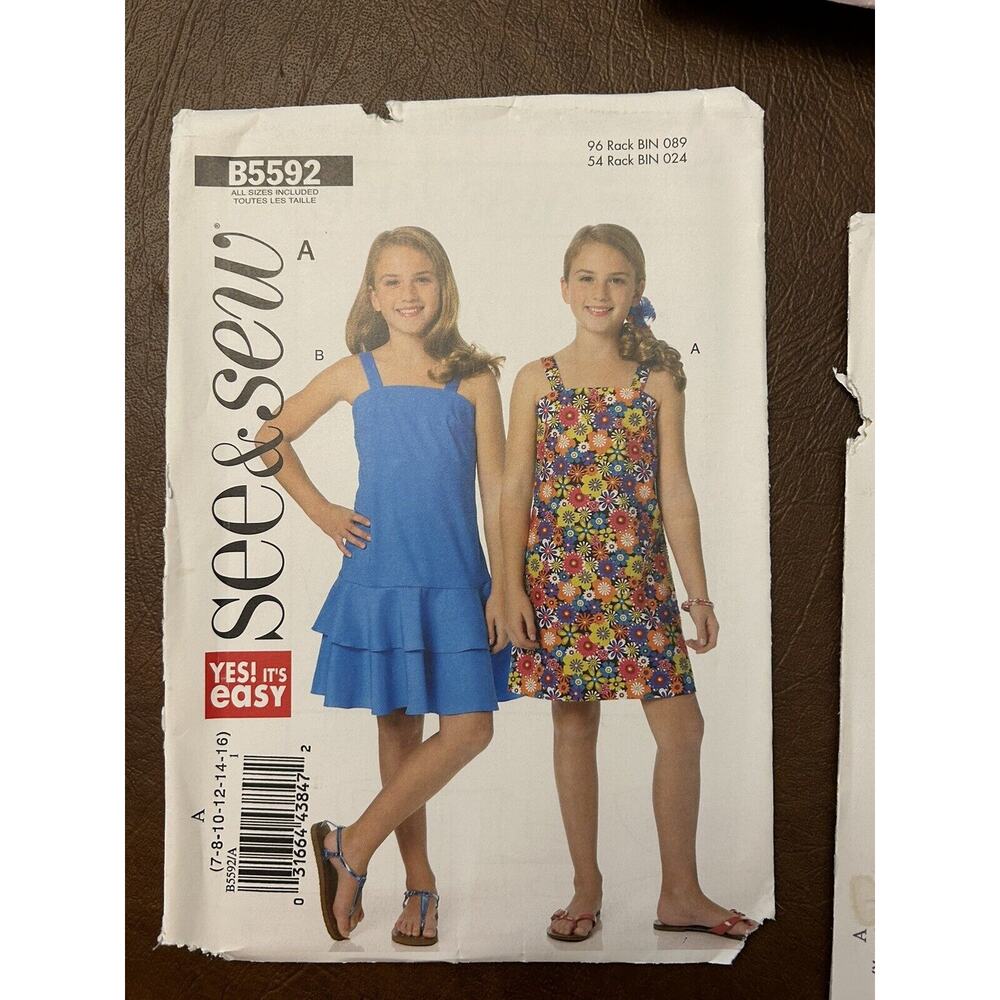 See & Sew Butterick Pattern B5592 Girls Sun Dress w/Flounce Variations Sz 7-16